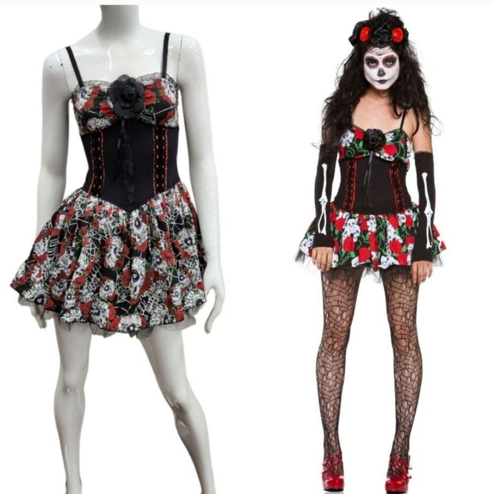 NEW Day of the Dead Sugar Skull Halloween Costume Dress MEDIUM